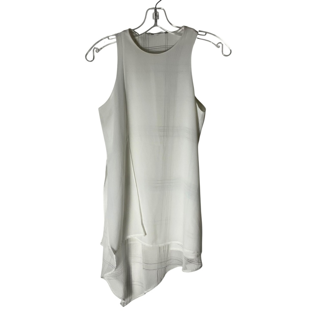 Zara W&B Collection Top Blouse White Sheer Asymmetric High Low Sleeveless Small